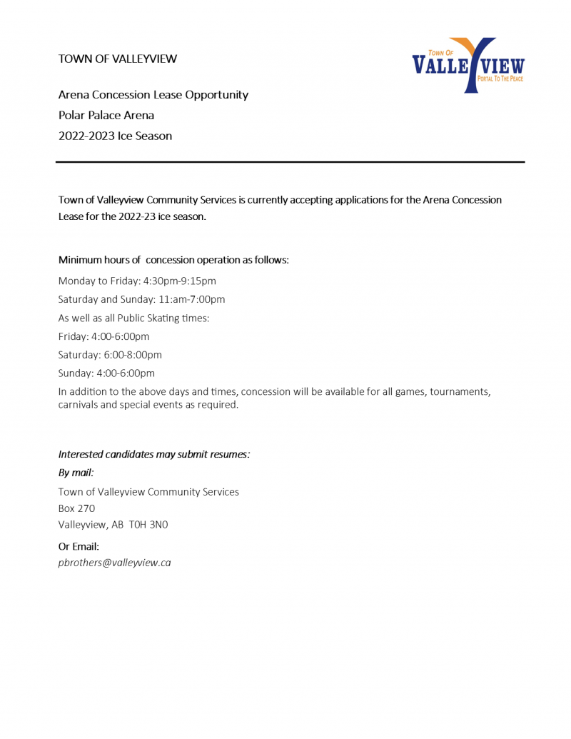 Concession Lease Opportunity Town of Valleyview