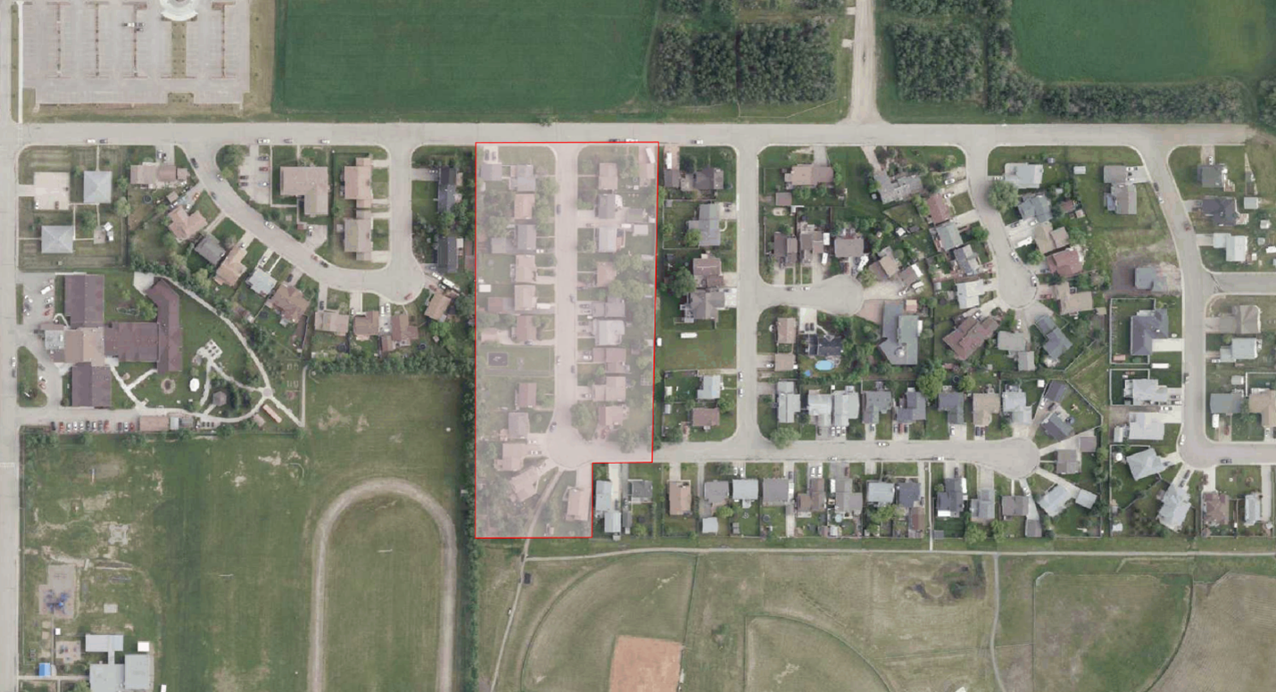 An arial view of the Town highlighting the affected area